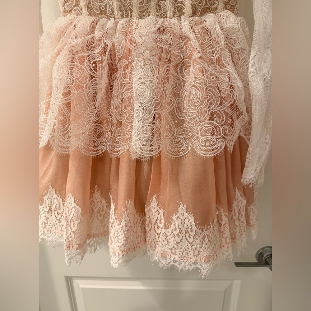 NWOT BRONX AND BANCO Daphne Ivory blush Long Sleeve Mini Bridal Dress, M - Picture 10 of 16